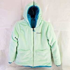 Columbia Youth Sz L or Adult S - Fuzzy Reversible Jacket Blue/Mint Green Hood
